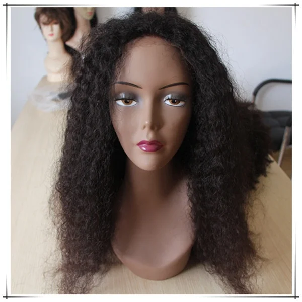 

Top quality virgin hair kinky straight glue-less lace front wigs