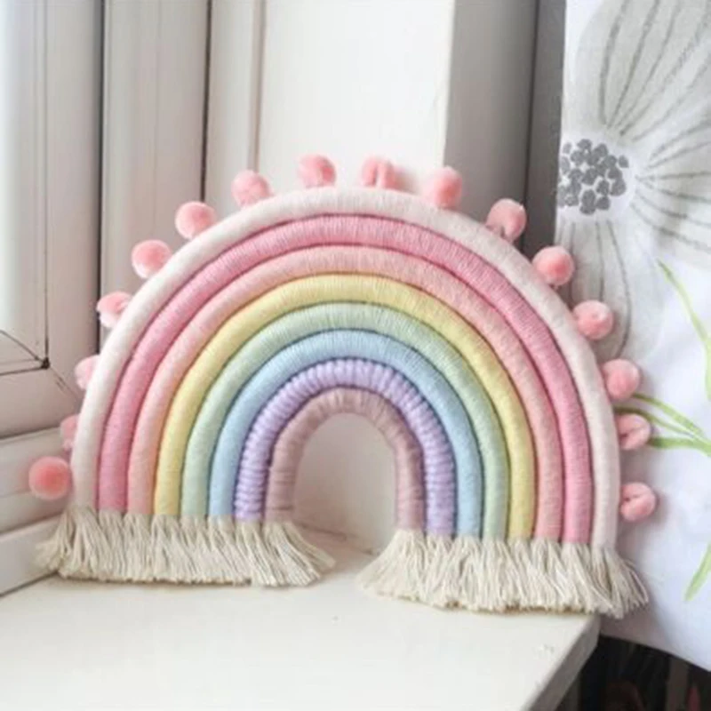 

Wholesales Kids Room Rainbow Wall Hanging Knitted Macrame Wall Hangings, As picture