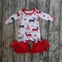 

Wholesale Boutique Infant Clothing Girls Clothes Long Sleeve Winter Rompers Baby Milk Silk Reindeer Christmas Rompers with Snap