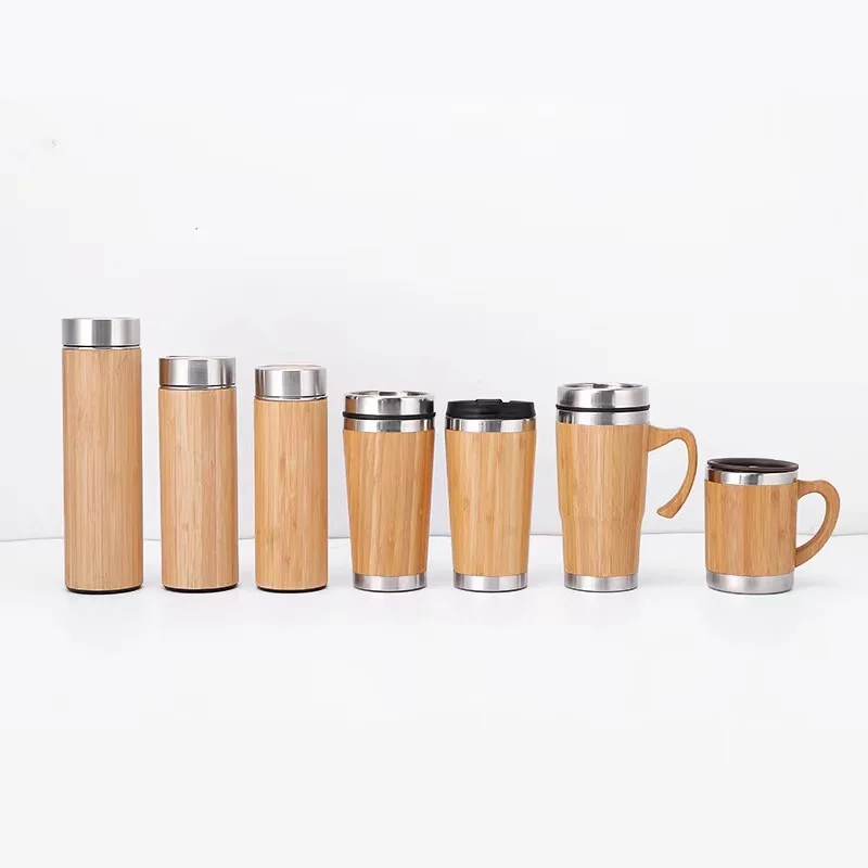 

Hot Selling Eco Friendly Product Bamboo Shell Stainless Steel Water Bottle With Stainless Steel Tea Infuser, Bamboo color