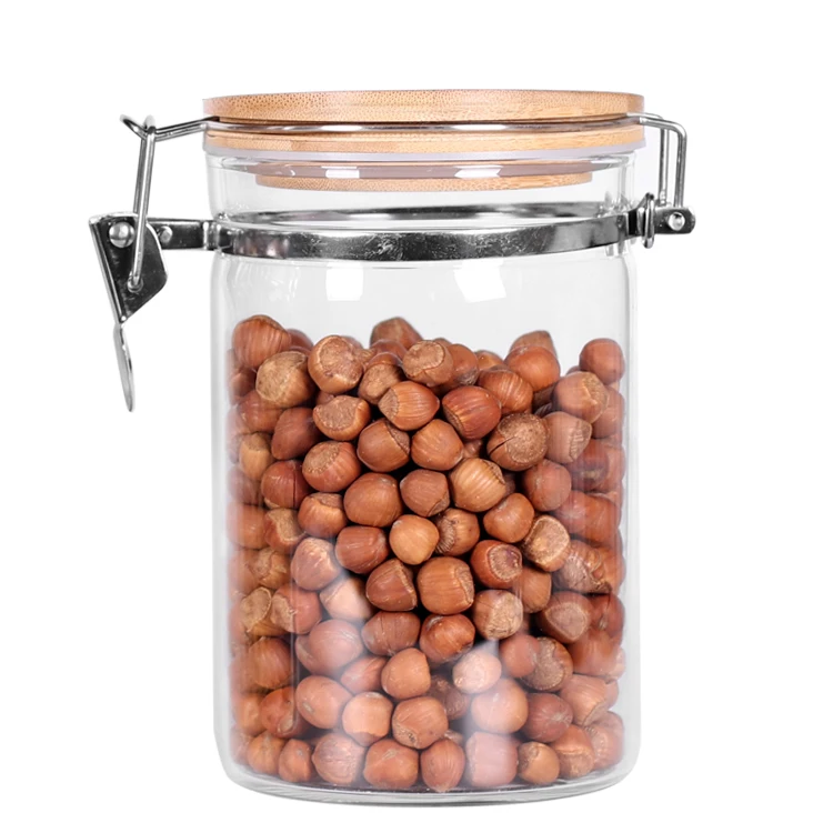 

Wholesale stainless steel clip glass sealed jar snack oats tea grains storage jar