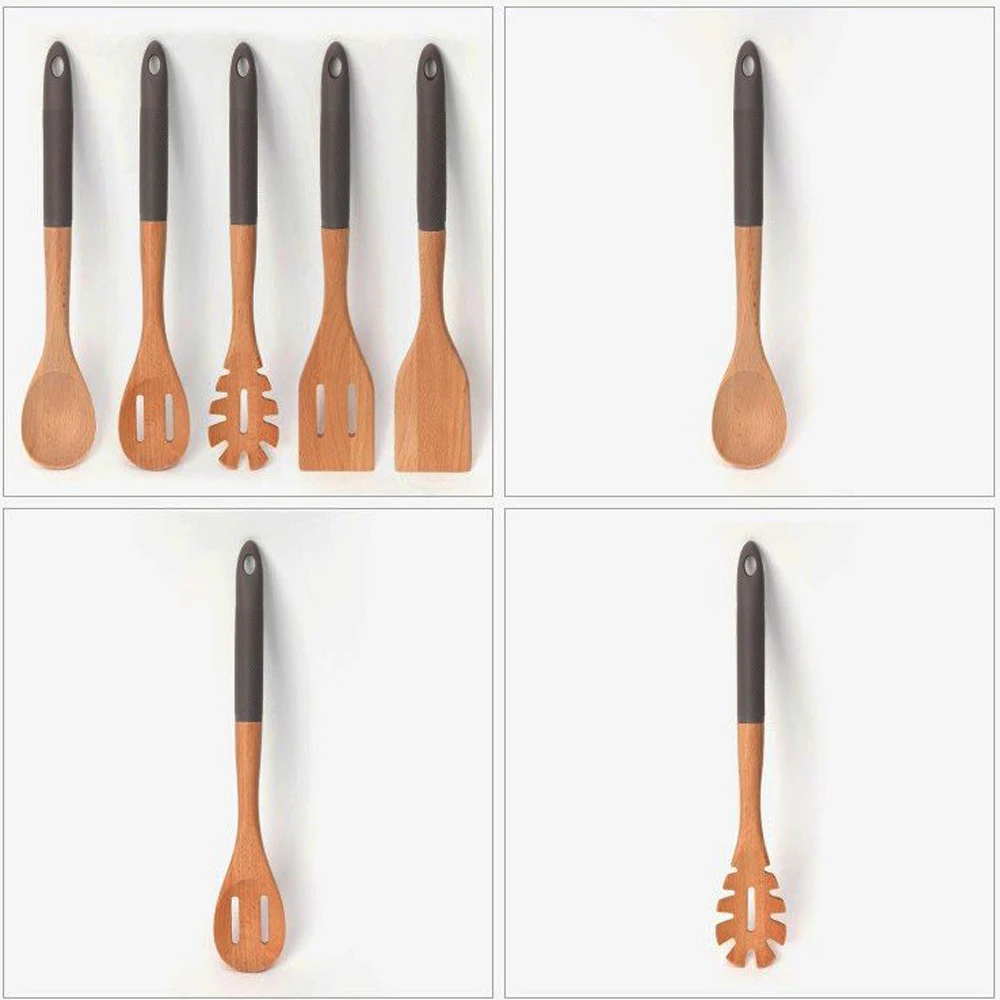 silicone and wood utensil set