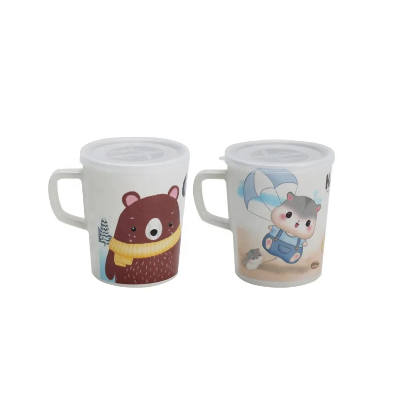 

Cartoon bamboo fiber dust proof insulation children's mug creative fashion with cover drinking cup