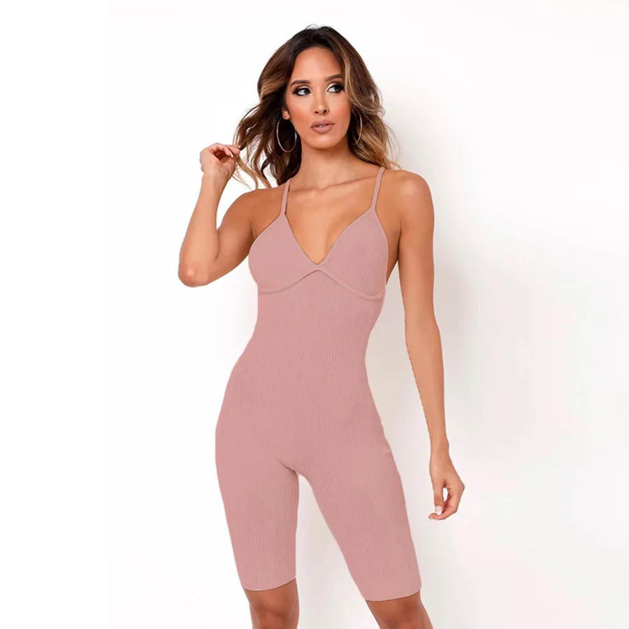 

Women's sexy fashion suspender open back short sports fitness Jumpsuit