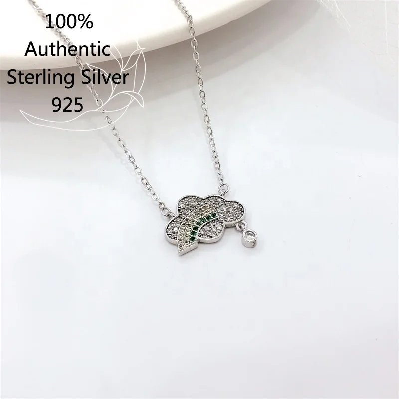 

Plata de Ley 925 Sterling Silver Rainbow-Cloud Pendant Necklace for Girls Friendship Whited Gold Plated S925 Collier En Argent