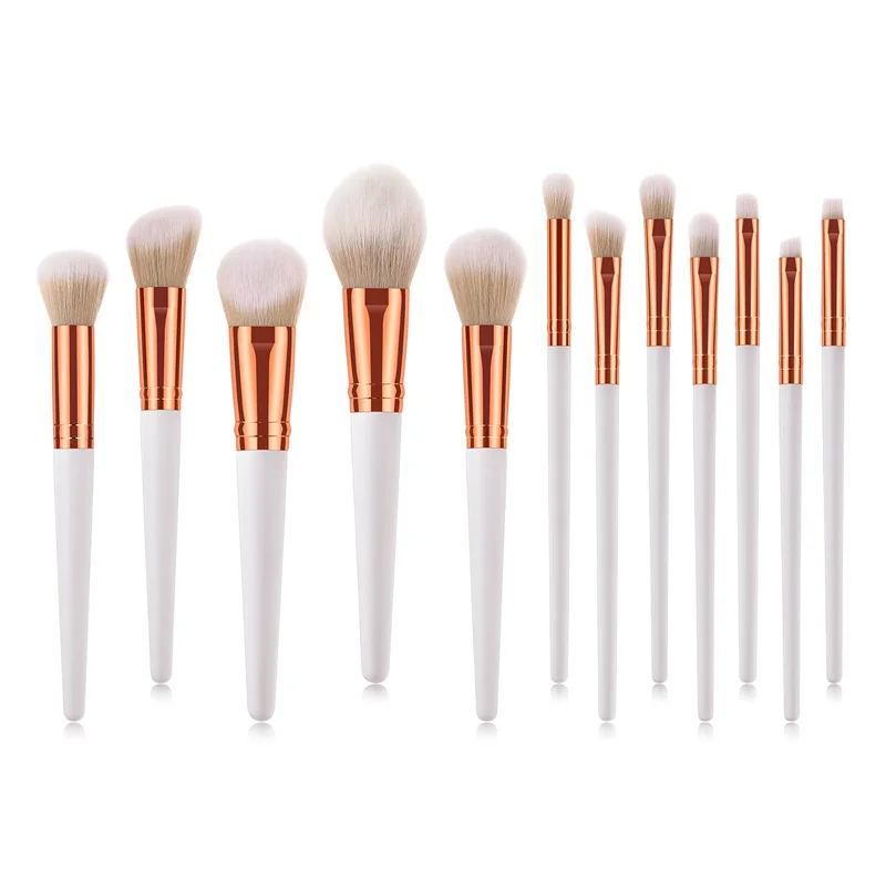 

Wholesale price ZNYBEAUTY 12pcs makeup brush set with white wooden handle gold tube professional private label makeup tools, Colorful