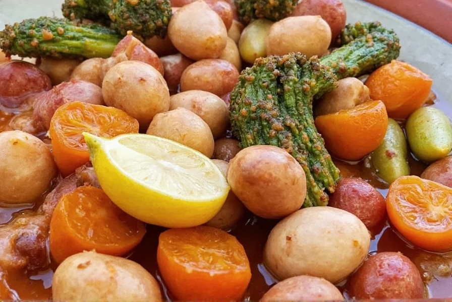 Traditional Low Country Boil ingredients spread on a wooden table