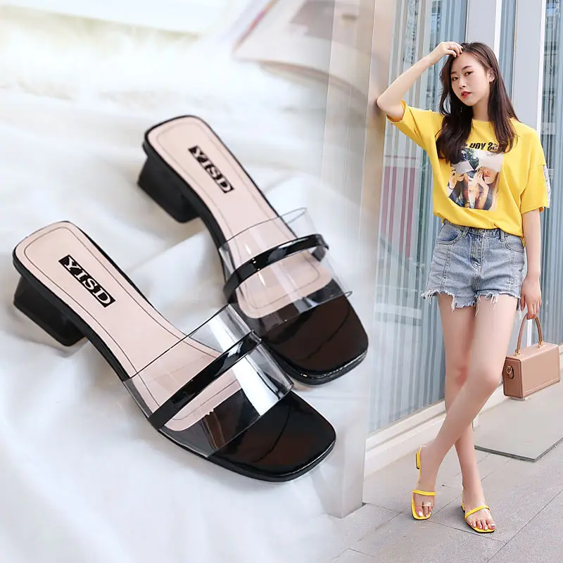 

pvc open toe Clear sandals for woman transparent slippers ladies summer heel custom slides, As picture shows