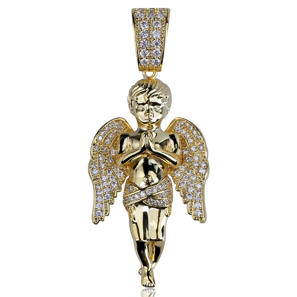 

Drop Shipping No Moq Hip Hop Fingers closed Angel Pendant Diamonds Iced Out 14K Gold Plated Fingers closed Angel Pendant