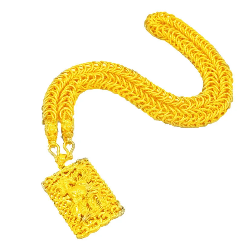 

Vietnam Alluvial Gold Necklace Men's Coarse Plated 24K Thai Keel Artificial Chain Jewelry 999 No Color Fading