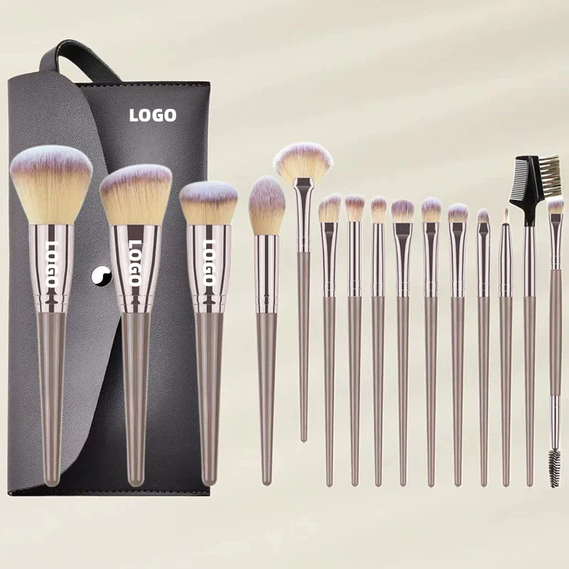 Luxury Makeup Brush Set for Eye Foundation Lip Custom Logo Make up Brushes 15pcs Professional Makeup Brush Set with PU Bag