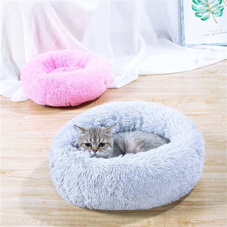 

Wholesale Hot Sale Luxury Soft Long Plush Round Warm Donut Round Pet Dog Cat Bed, Pink,gray,white