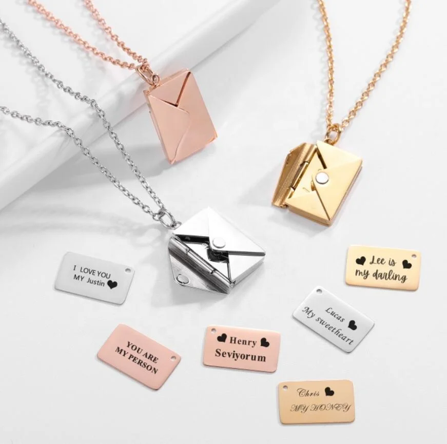 

Customization Envelope Pendant Necklace for women silver gold Rose Gold stainless steel necklace Jewelry Gifts