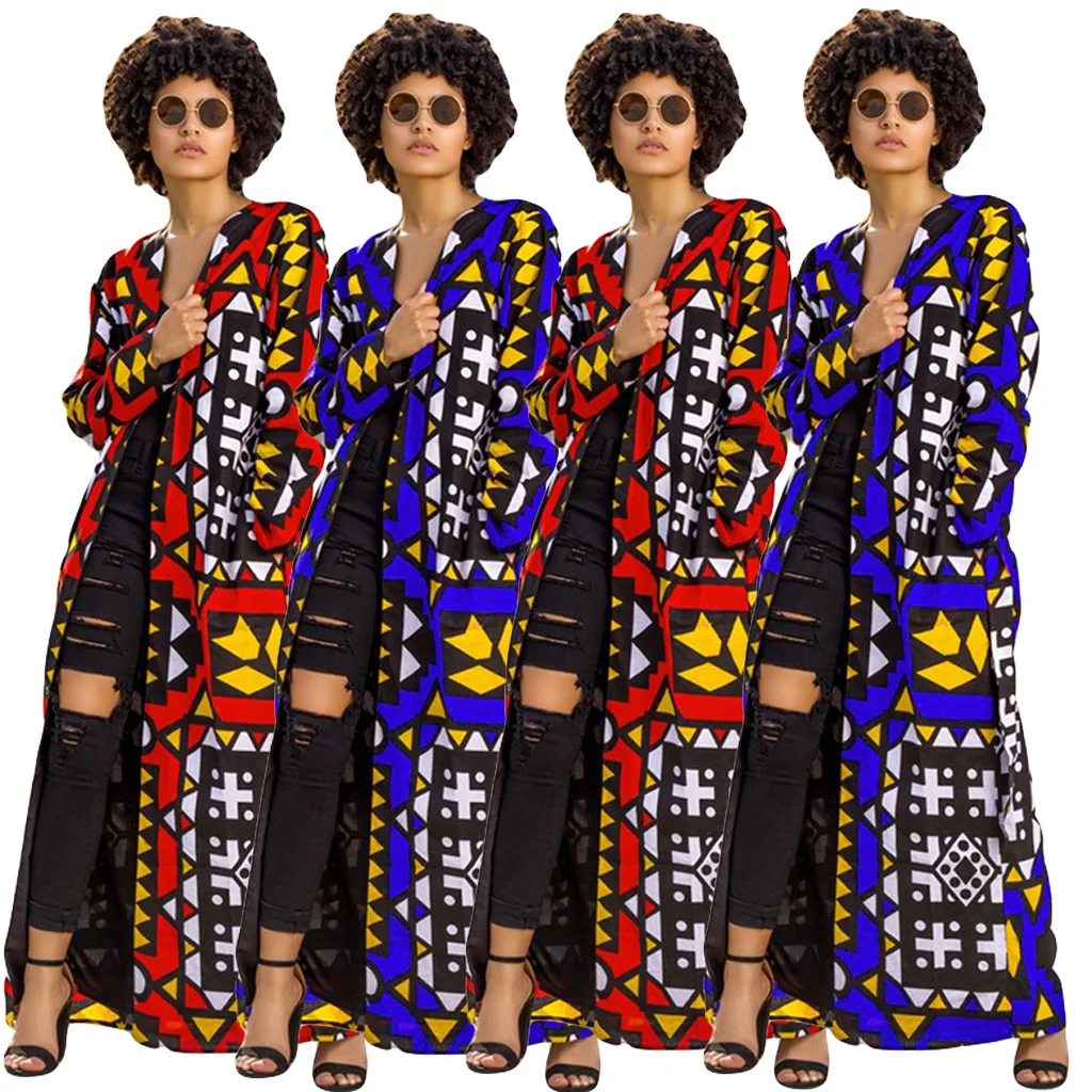 

10910-MX15 Sehe Fashion African Style Print Long Casual Bandage Women's Robes