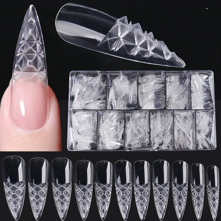 

500pcs False Tips Coloured Glaze Design Press on Nails Stiletto Square Trapezoid Artificial Fake Nails for Extension Nail Tips