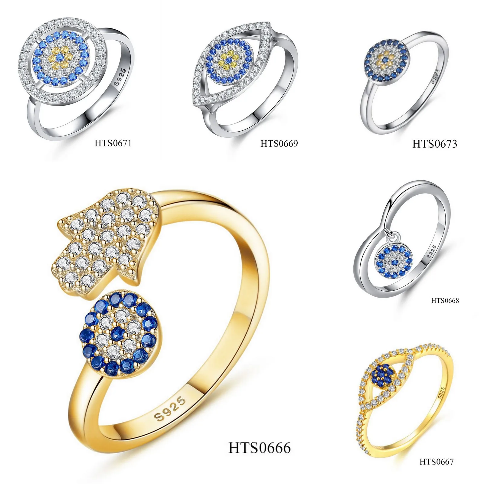 

2021 fashion unique azure sterling silver 925 collection ambition evil eye diamond ring for women, Picture shows