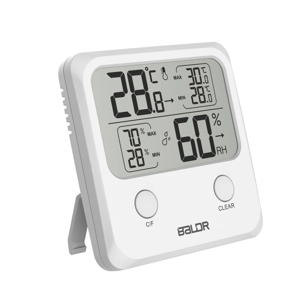 

Best selling large LCD screen displays indoor digital hygrometer thermometer MAX/MIN records temperature humidity sensor, White