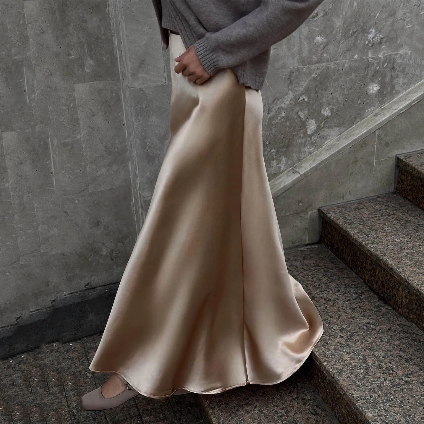 Boutique Wholesale 2026 Spring New French Commuter Satin Hanging Fish Tail Skirt Imitation Acetic Acid Women's Half Skirt