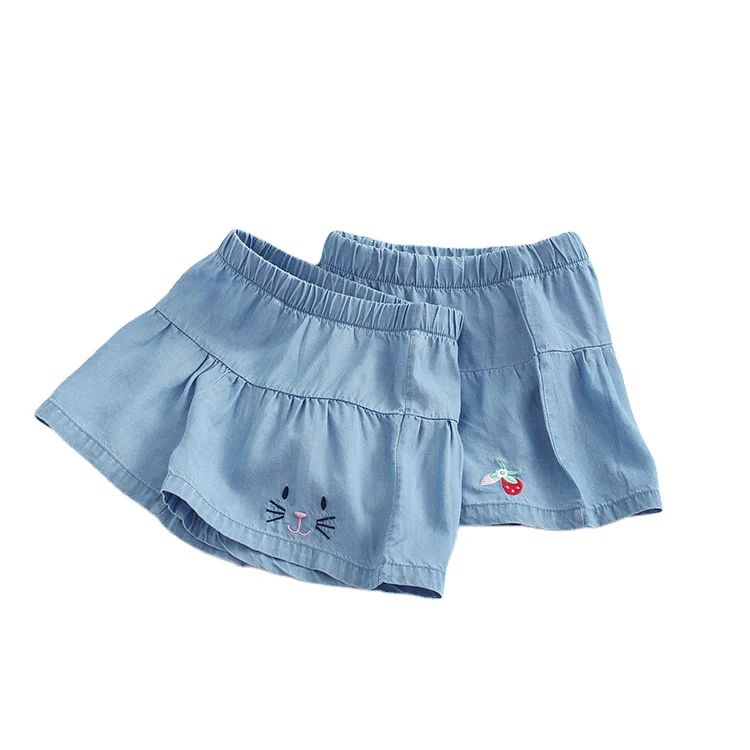 

Summer children's Tencel cotton denim girl shorts baby hot pants