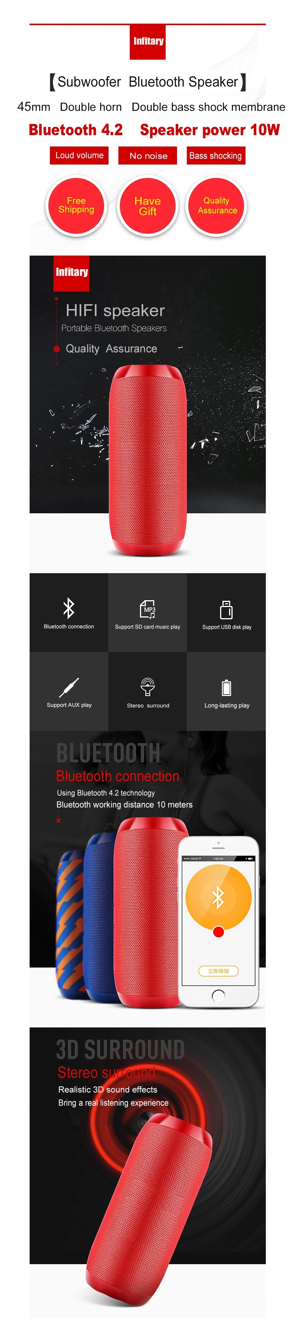 Factory directly sales TG117 USB Player Waterproof Bluetooths Speaker Super Bass - ANKUX.COM