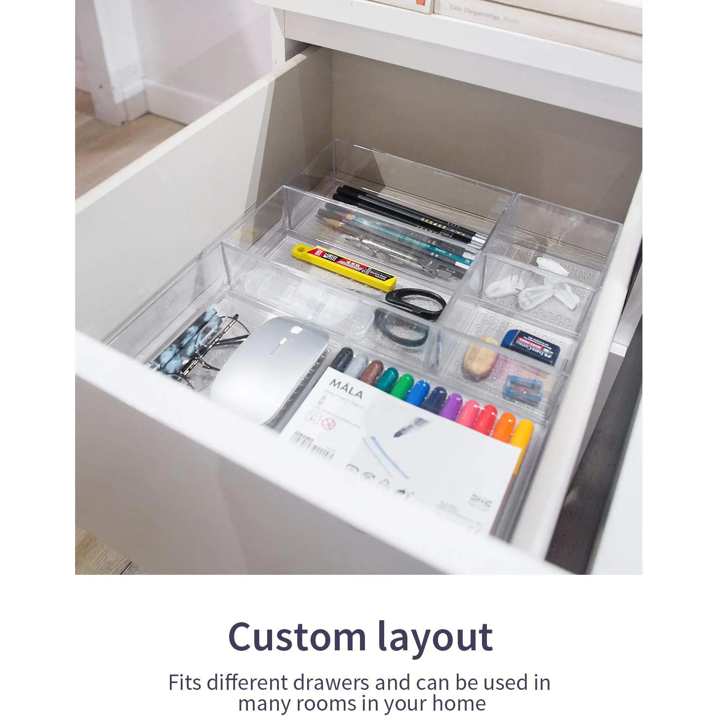 
New 5 Pcs Clear Acrylic Kitchen Drawer Organizers Utensils Silverware Storage Trays Bathroom Drawer Divider Bins for Home 