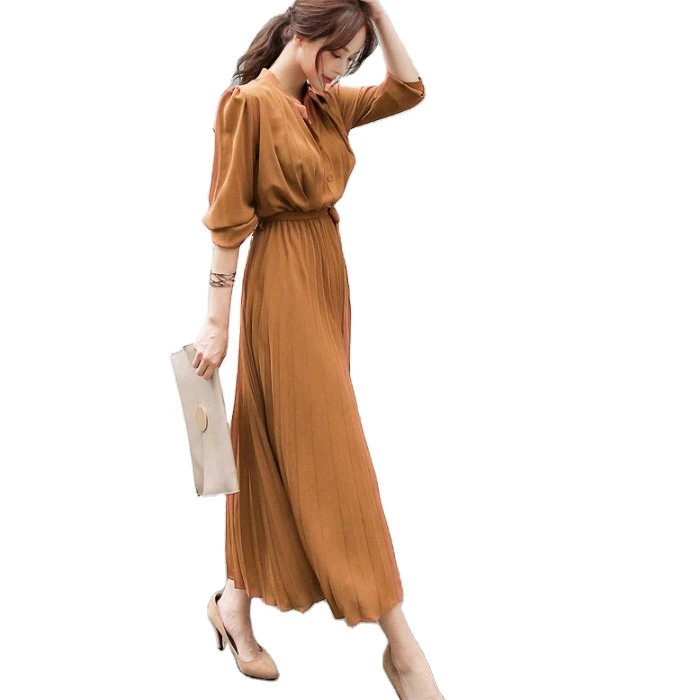 

Wholesale Spring Clothing Long Sleeve Women Round Neck casual chiffon dress, 1 colors