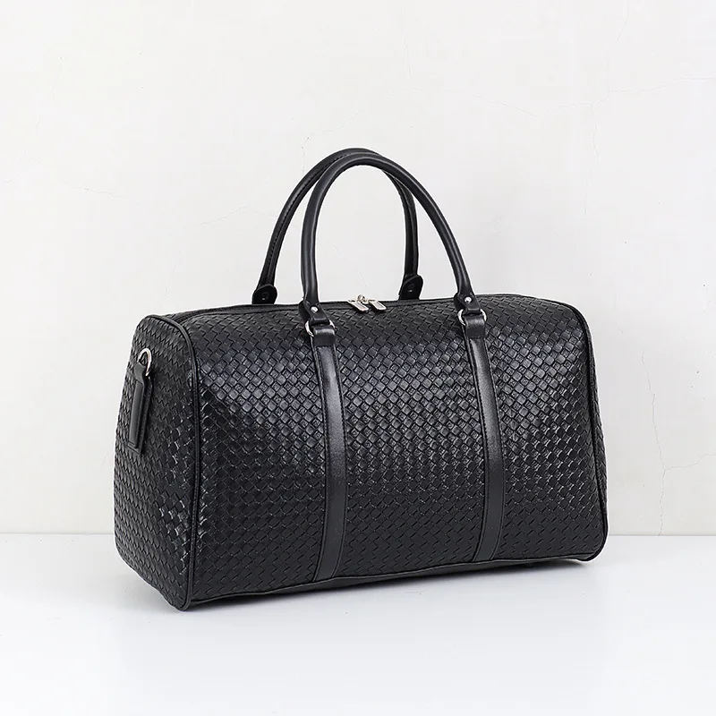 

V269 2021 Multifunctional woven pu braided leather satchels men and women waterproof large duffle bag weekend travel hand bag