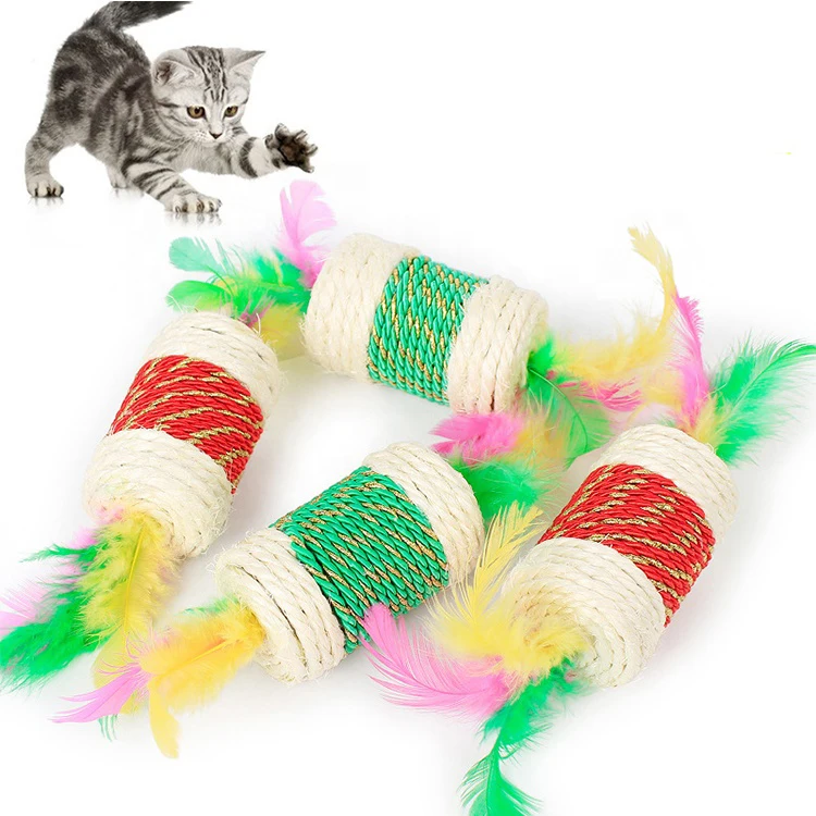 

High Quality Feather Sisal Cat Chew Toy, As pictures