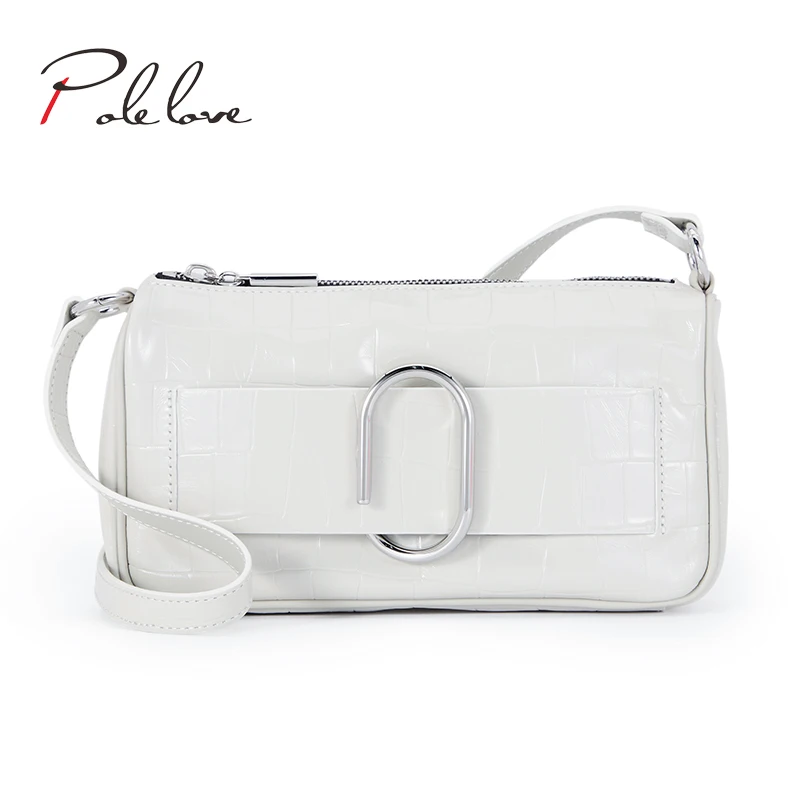 

new fashion elegant shoulder bag natural high quality first layer cowhide lady bag stainless steel square bag, White