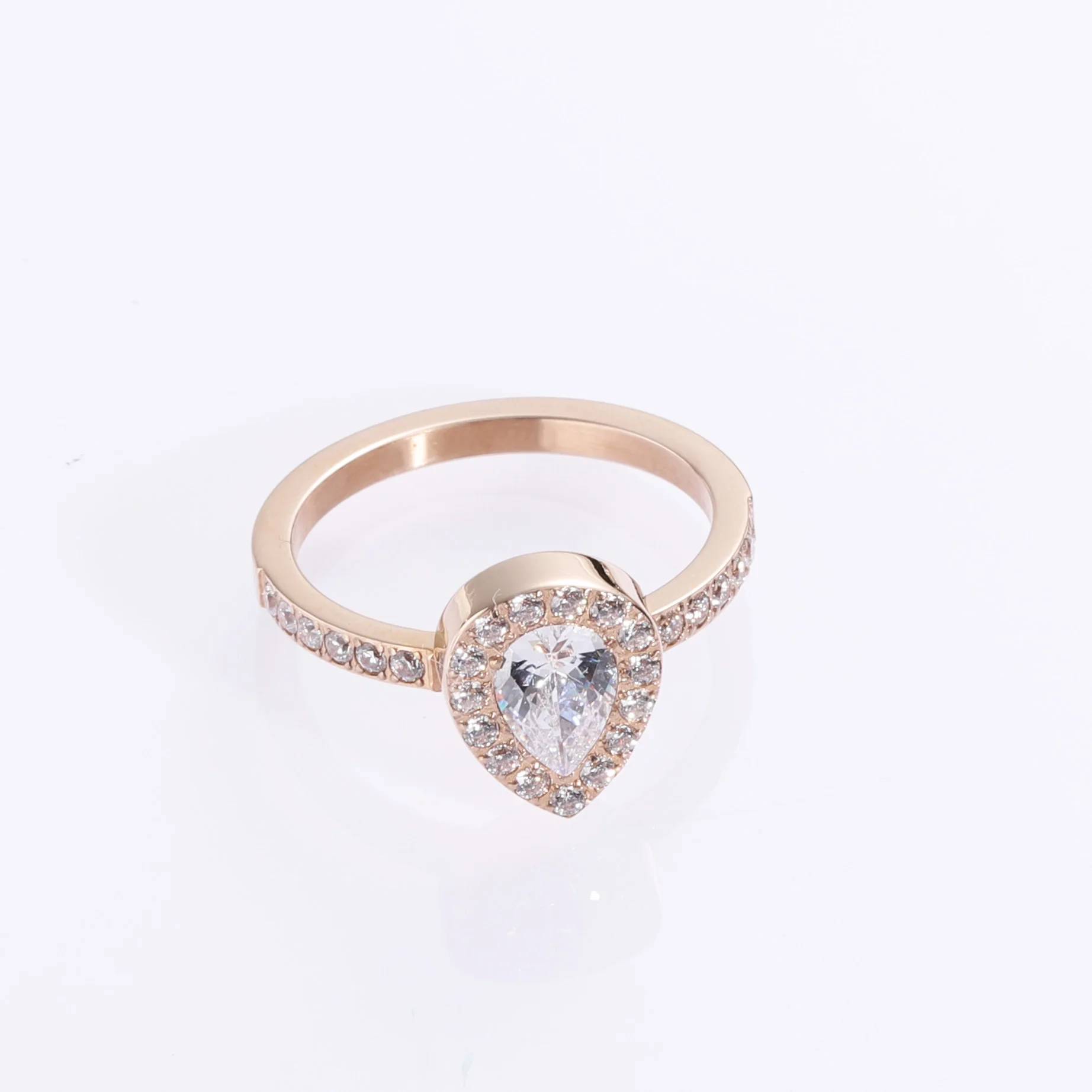 

Wholesale Wedding Jewelry Luxury Round Women Stainless Water Drop Rings Jewelry, Rose gold colour