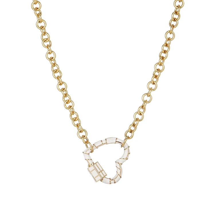 

2021 Newly Women Accessories Necklace Copper Painting Oil Heart Pendant Lock Chain Necklace, Picture