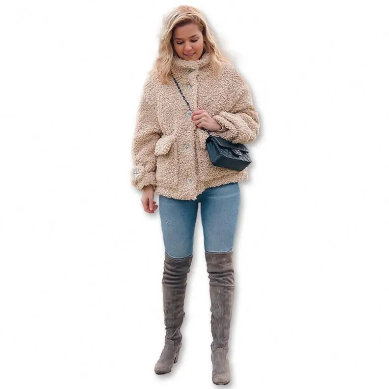 

C2007 wholesales loose solid color fleece women's jackets & coats women plus size teddy coats, As show