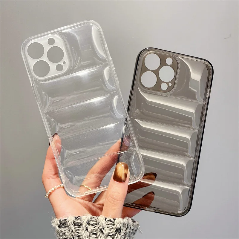 

vacuum Jacket clear Puffer phone case air bumper Coque For iPhone 11 12 13 Pro X XR XS Max 7 8 Plus Case Cover capa de celular