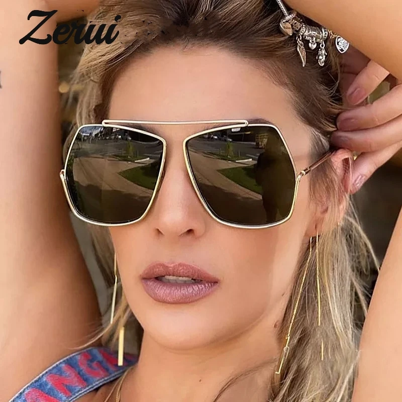 

Vintage Irregular Polygon Square Sunglasses For Women New Fashion Alloy Sun Glasses Female Gradient Uv400 Single Bridge Shades, Multi-colored