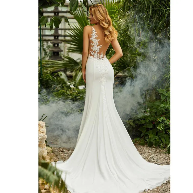 

S365 2021 Wedding Gown Bride Vestido De Noiva White Backless Lace Mermaid girl wedding dress