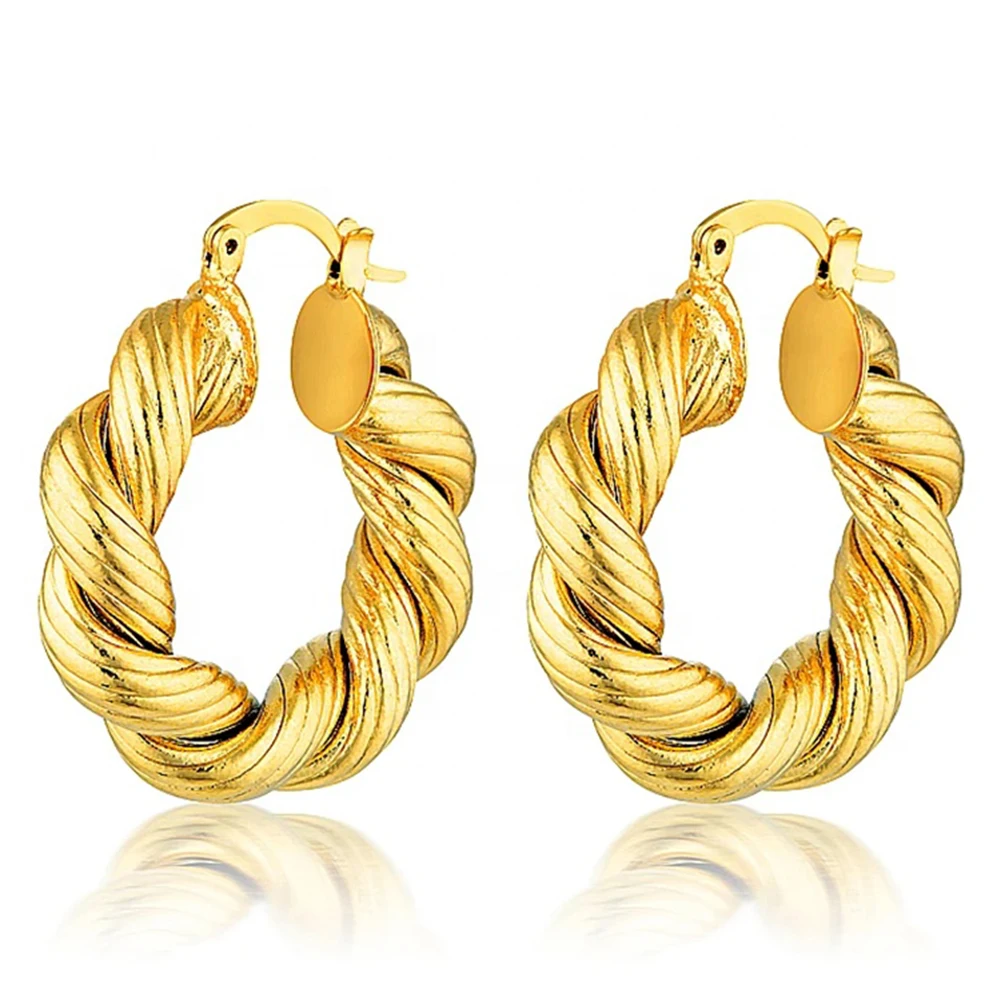 

18k Gold Plated Earrings Jewelry Hypoallergenic Stainless Steel Gold Plated Thick Twisted Hoop Earrings for Women