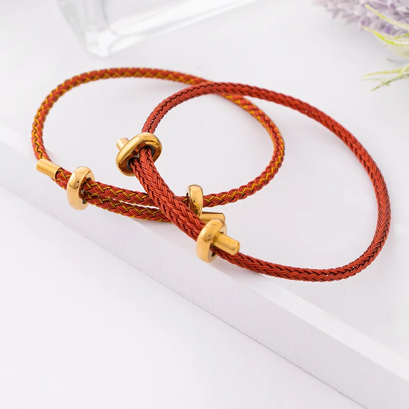 

Custom wholesale steel wire DIY hard gold wire bead transfer bead bi-directional adjustment couples fashion bracelet