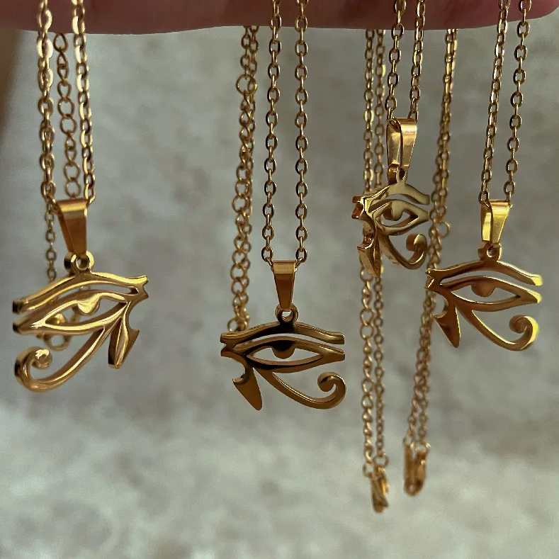 

Tarnish free gold plated stainless steel eye of horus pendant necklace