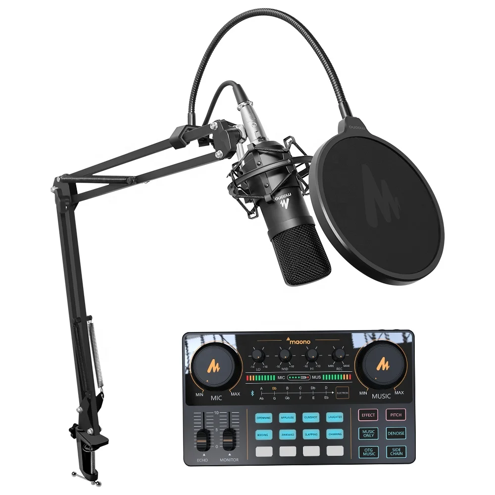 

Professional Studio Microphone With V8 Sound Card Studio Recording Live USB Sound Card Audio Interface Microphone Kit Sound Card, Black