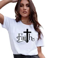 

Faith T Shirt Woman Summer Streetwear Casual Tshirt Christian Belief Tee Shirt 100% Cotton Oversized T-Shirt High Quality Black