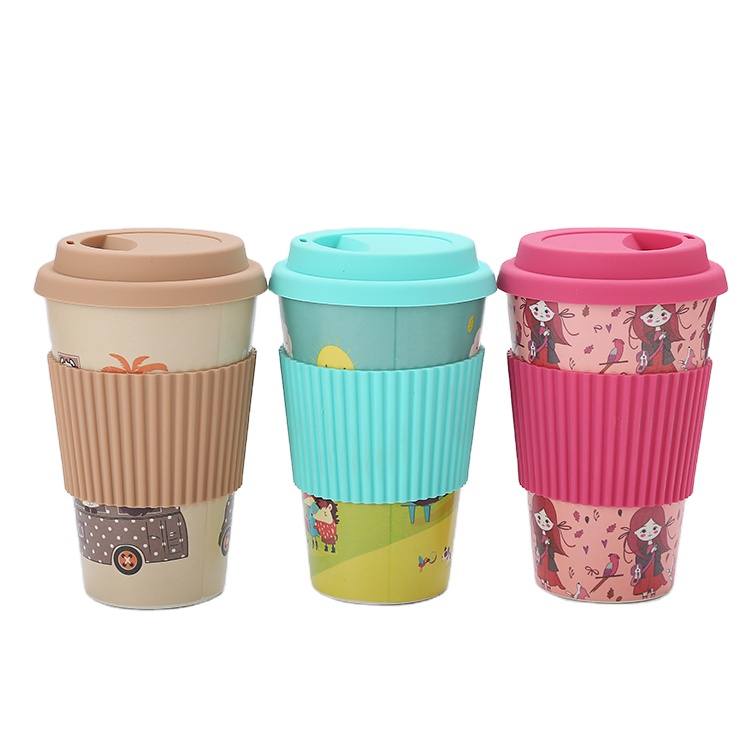 

ECO Friendly Reusable Biodegradable Natural Bamboo Fiber Coffee Cup Mug Tumbler With Food Grade Anti-scalding Silicone Sleeve, As picture