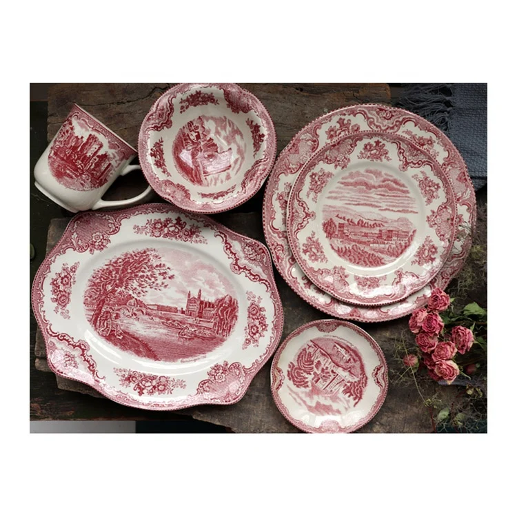 

Christmas gift red castle home decoration ceramic tableware set