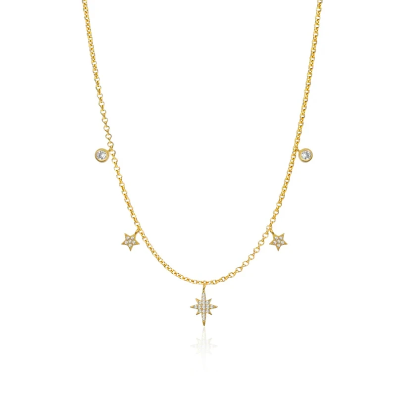 

s925 sterling silver fashion 2021 new ins octagonal star diamond stacked necklace for ladies