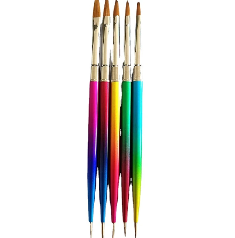 

5 pcs/set double - use point diamond crystal pen rainbow metal gel art tools kolinsky acrylic nail brush crimped