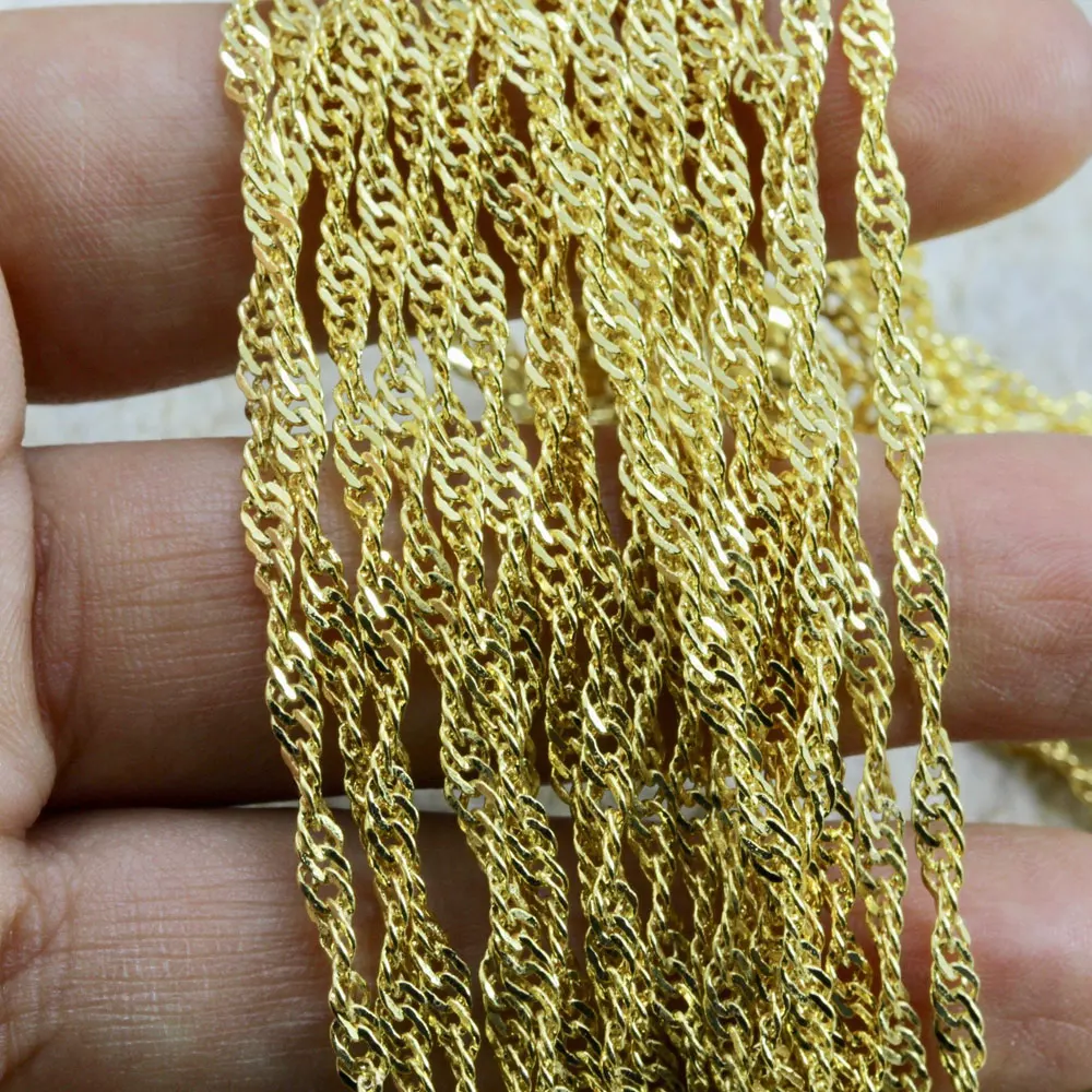 RINNTIN BSC02 Italian Chain Wholesale 925 Sterling Silver 1.5mm Gold Twisted Singapore Chain Necklace