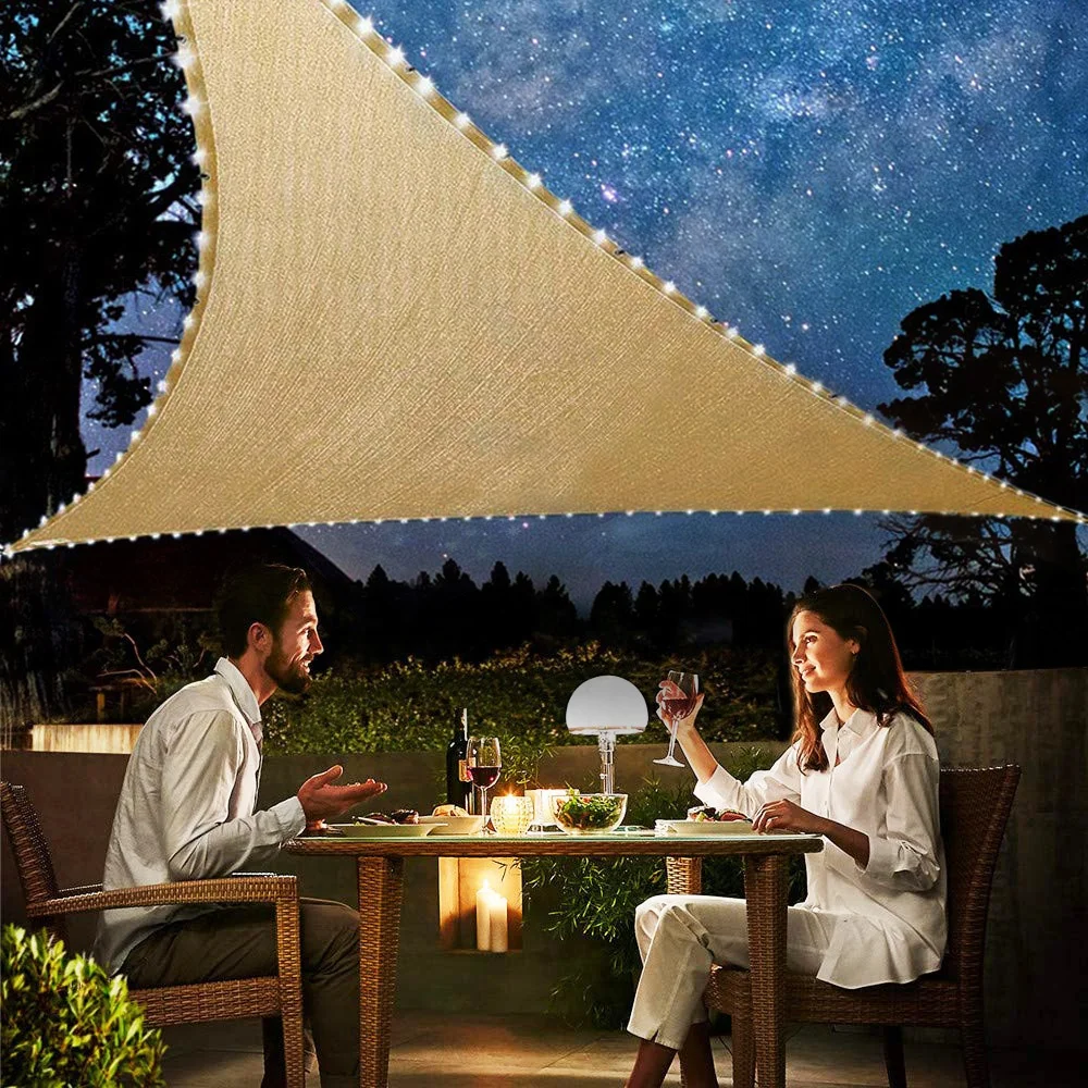 

Triangle Patio Sun Block Shade Sail 3x3x3m Waterproof Tarps Canopy LED Sun Shade Sails for Outdoor Garden