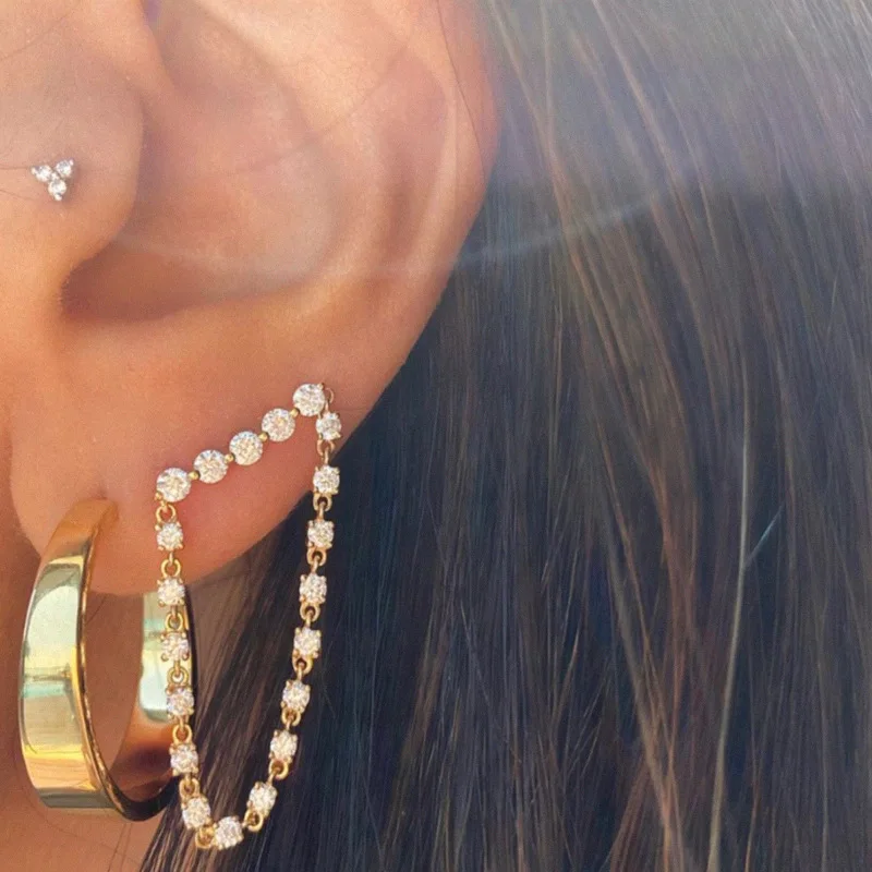 

CZ Tennis Chain Drop Earrings INS S925 Silver Needle Gold Plated Zirconia Paved Tennis Chain Tassel Stud Earrings Christmas