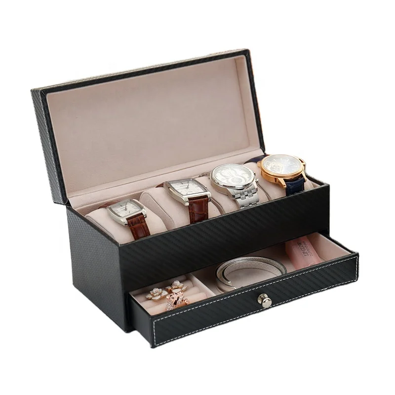 

JB0020 luxury leather watch boxes Customized for men's business drawer type four-seat watches box, 2 colors