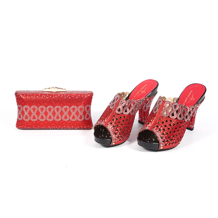 

Wholesale designer female red cutout heels shoes and bags for women