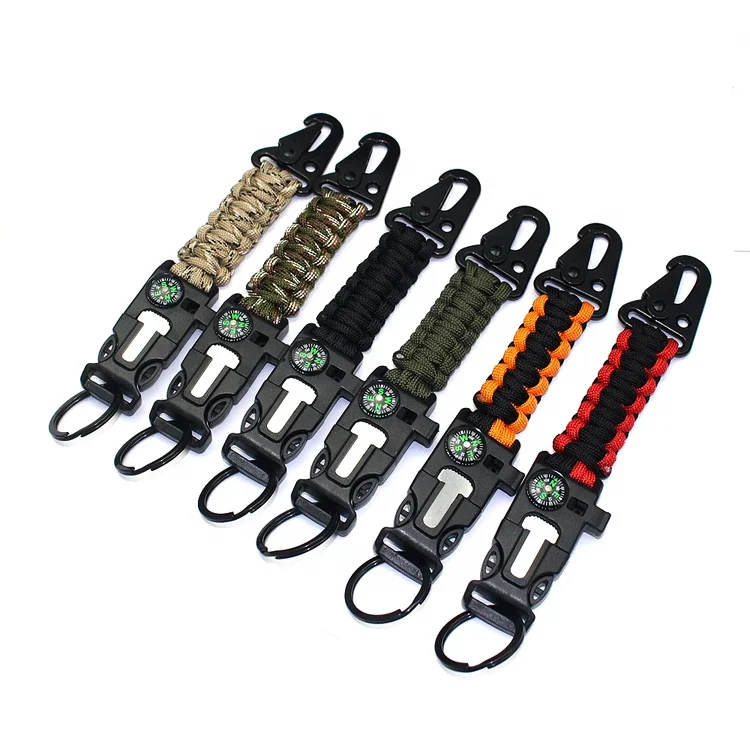 

Outdoor Survival Tools Kit Buckle Paracord Carabiner Key Ring Custom Keychain With Compass Whistle Flint Fire Starter, Muilticolor